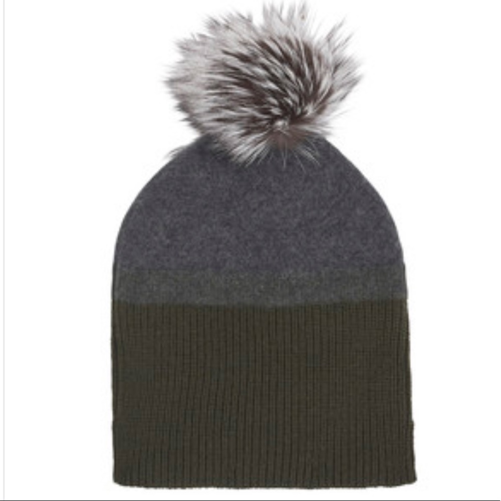 AMANDA WAKELEY Cashmere Blend Beanie with Fur Pom